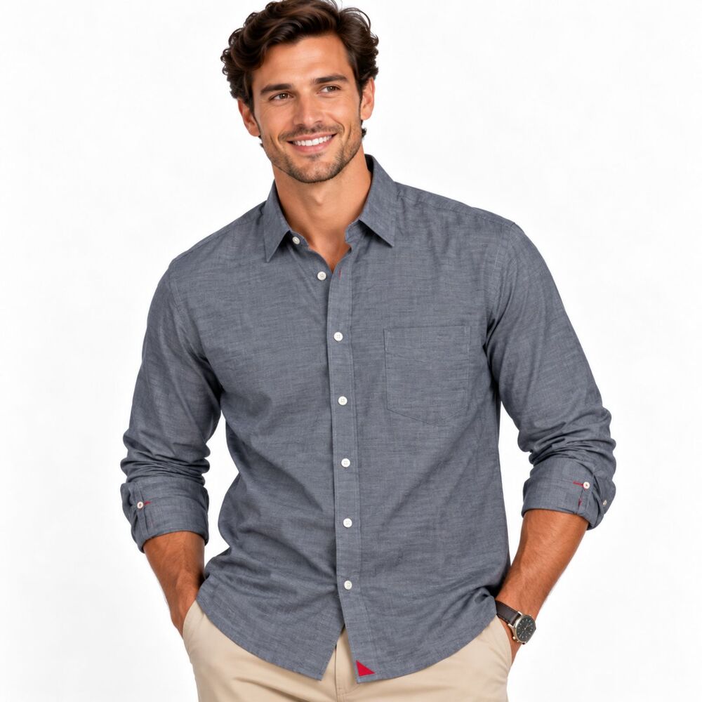 UNTUCKit Men's XXL Blue/Gray Chambray Long Sleeve Button Up Shirt - Picture 2 of 9